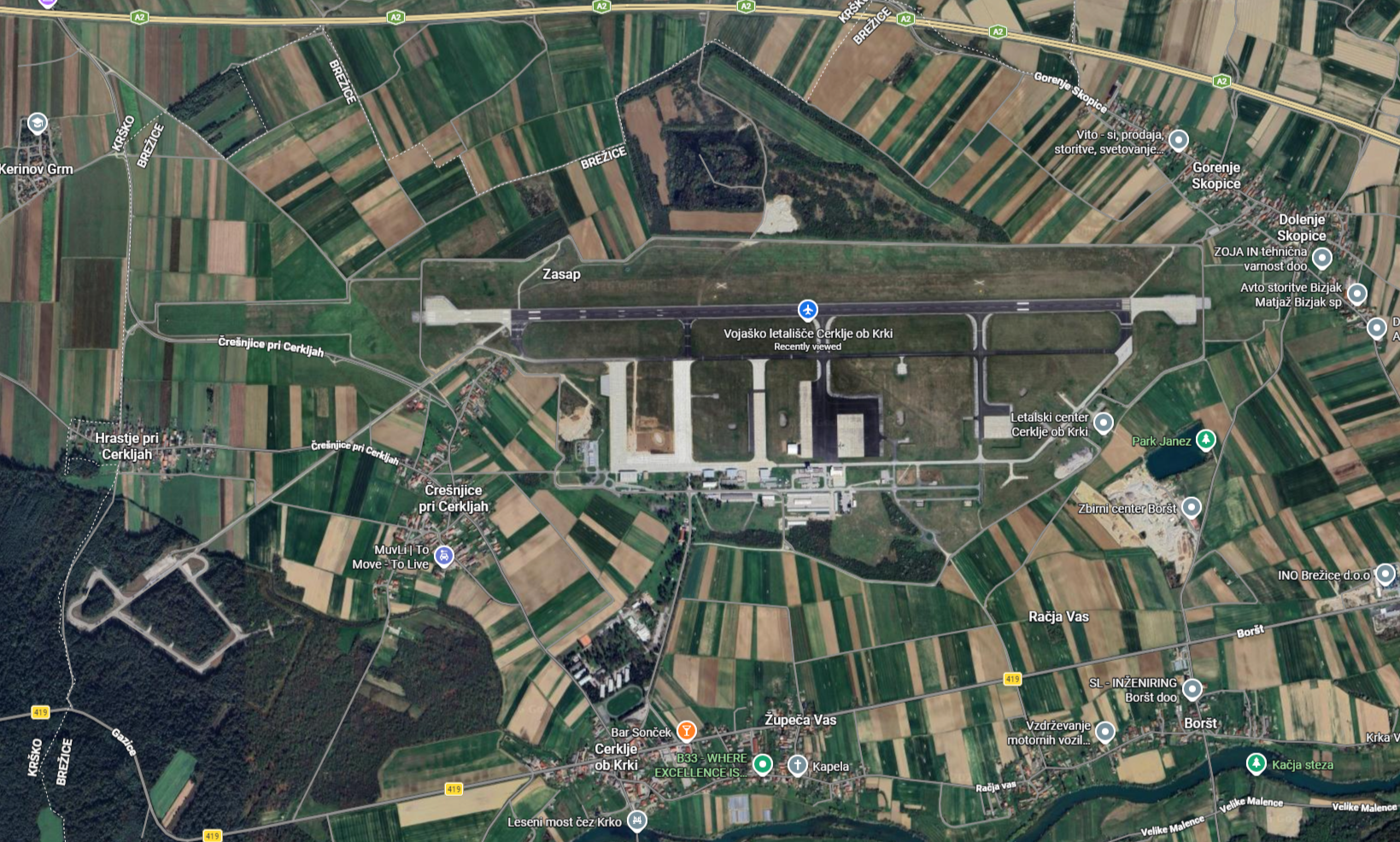 Background map of the Cerklje ob Krki Airport